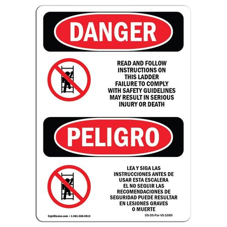 SIGNMISSION OSHA Sign, Read & Follow Instructions On This Ladder, 5in X 3.5in Decal, 3.5" W, 5" L, Spanish OS-DS-D-35-VS-1689